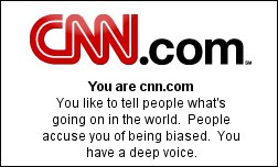 You are cnn.com	You like to tell people what's going on in the world.  People accuse you of being biased.  You have a deep voice.